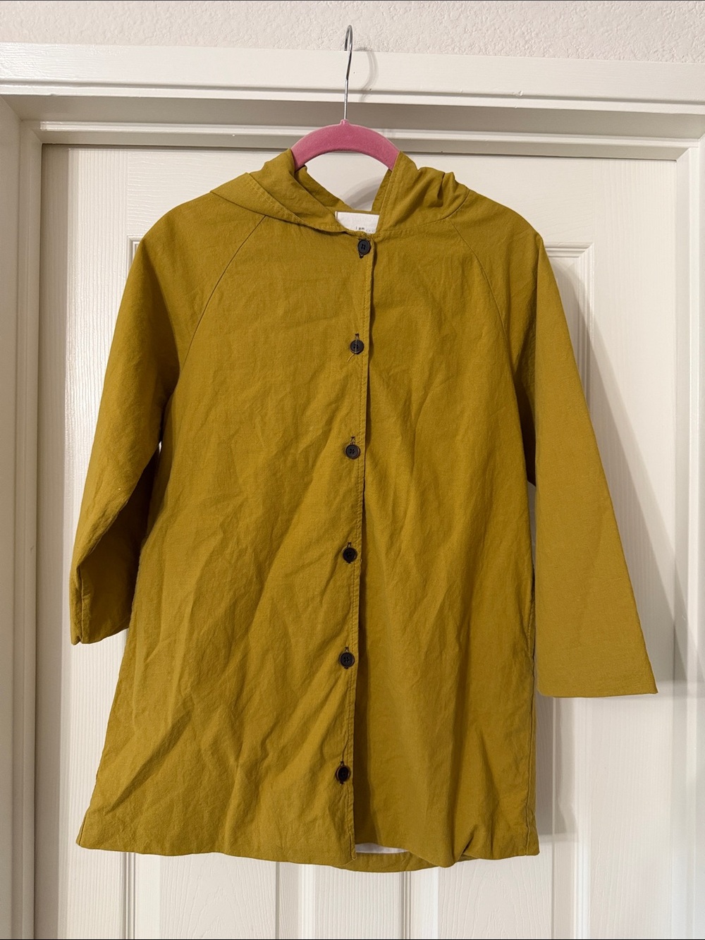 I am…made in Korea Kids Hooded Button-Front Coat in Mustard Yellow. Size 13